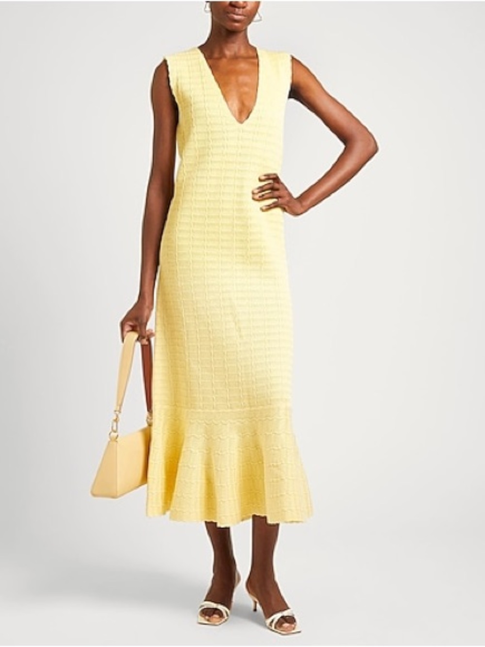Jil Sander Pale Yellow Knit V-Neck Sleeveless Dress